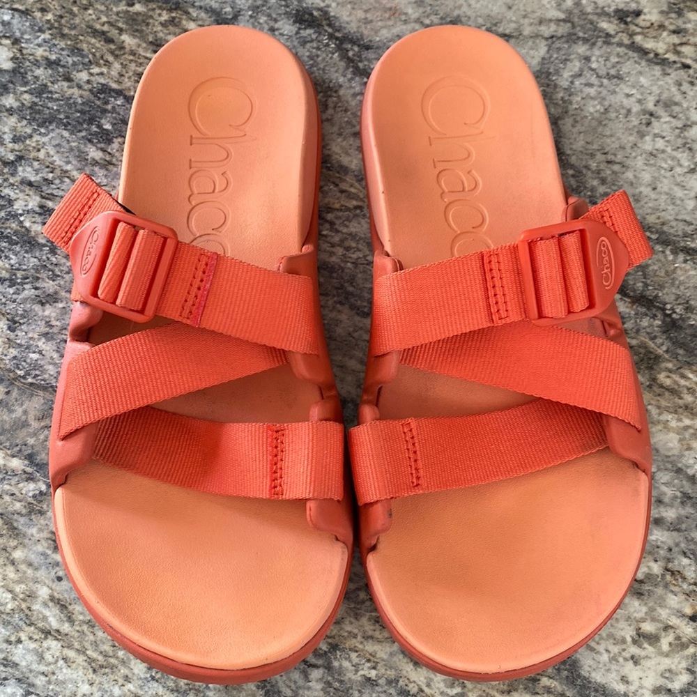 Chaco slides. Beautiful coral color. Size 8. Excellent condition.